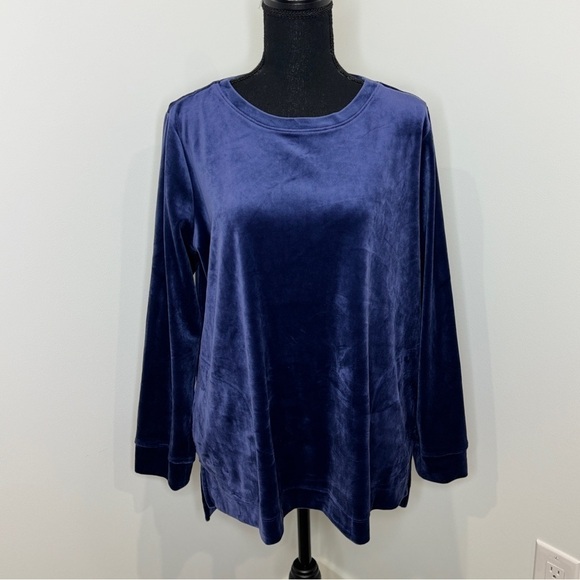 Denim & Co Blue Velour Long Sleeve Tunic with Pockets (LP) - Picture 2 of 8
